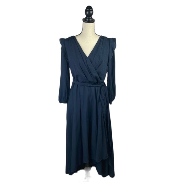 NWT Tommy Hilfiger Women Surplice Midi Wrap Dress SZ 14 Blue - Picture 2 of 14